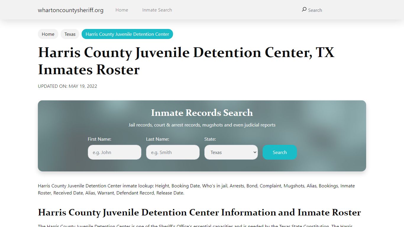 Harris County Juvenile Detention Center , TX Inmates Roster